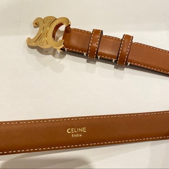 Celine Triomphe Buckle Brown Leather Belt Size 80 - Picture 2 of 6